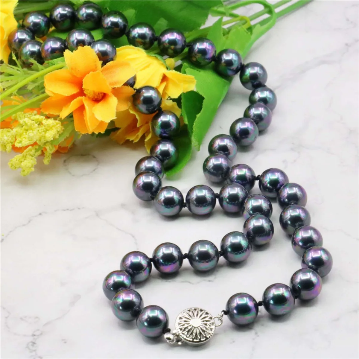 10mm Natural Round Black South Sea Shell Pearl Necklace 18\