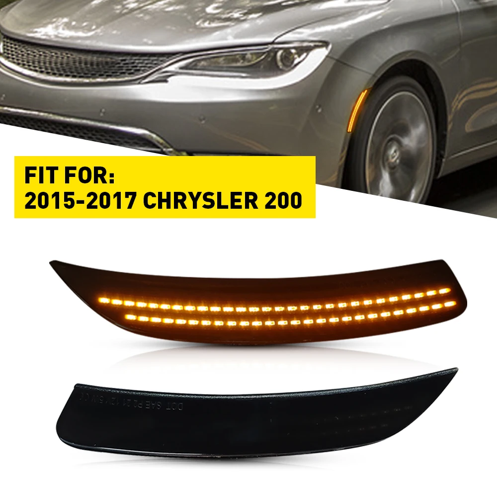 

2PCS Side Marker Lights LED For Chrysler 200 2015-2017 Front Yellow Car Fender Lamp Smoked Lens Waterproof 12V Auto Accessories