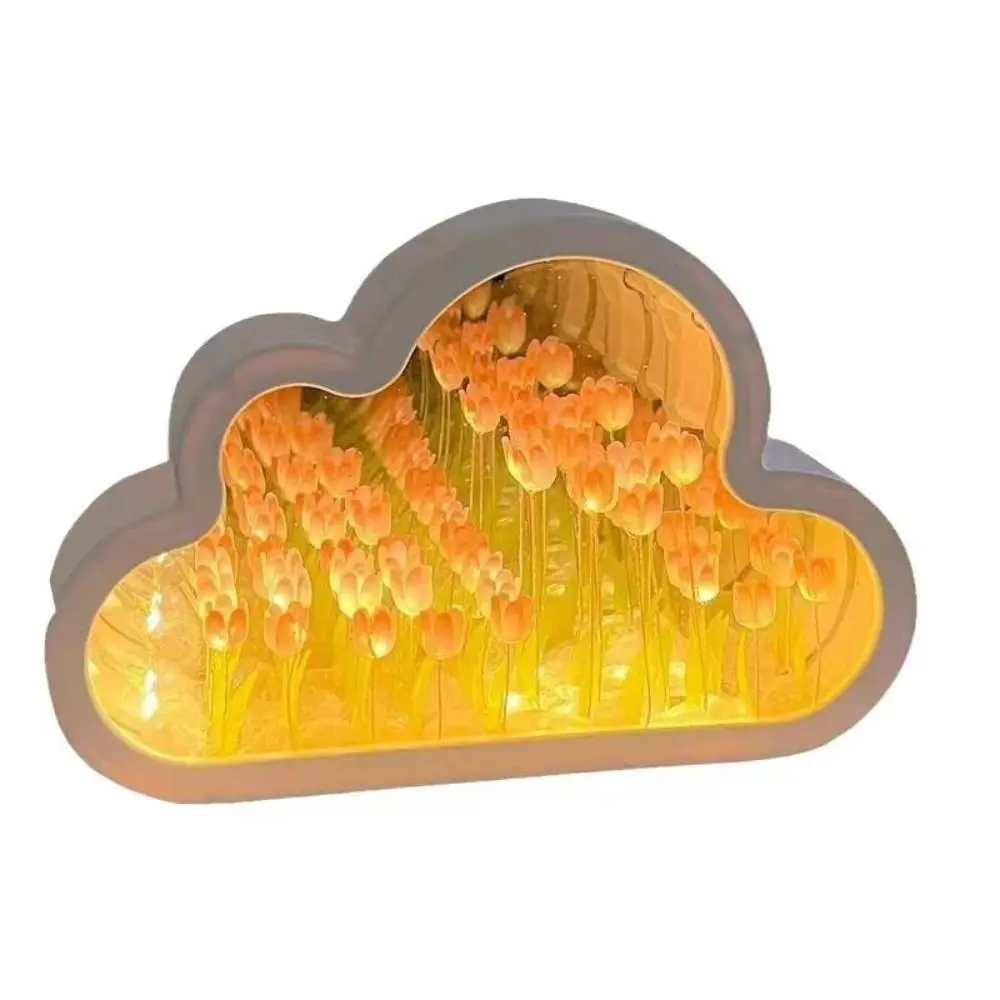 New Acrylic 20 Flowers Tulip Night Light Cloud Shape Handmade DIY Tulips Flower Table Lamp Creative Mirror Light Birthday Gifts