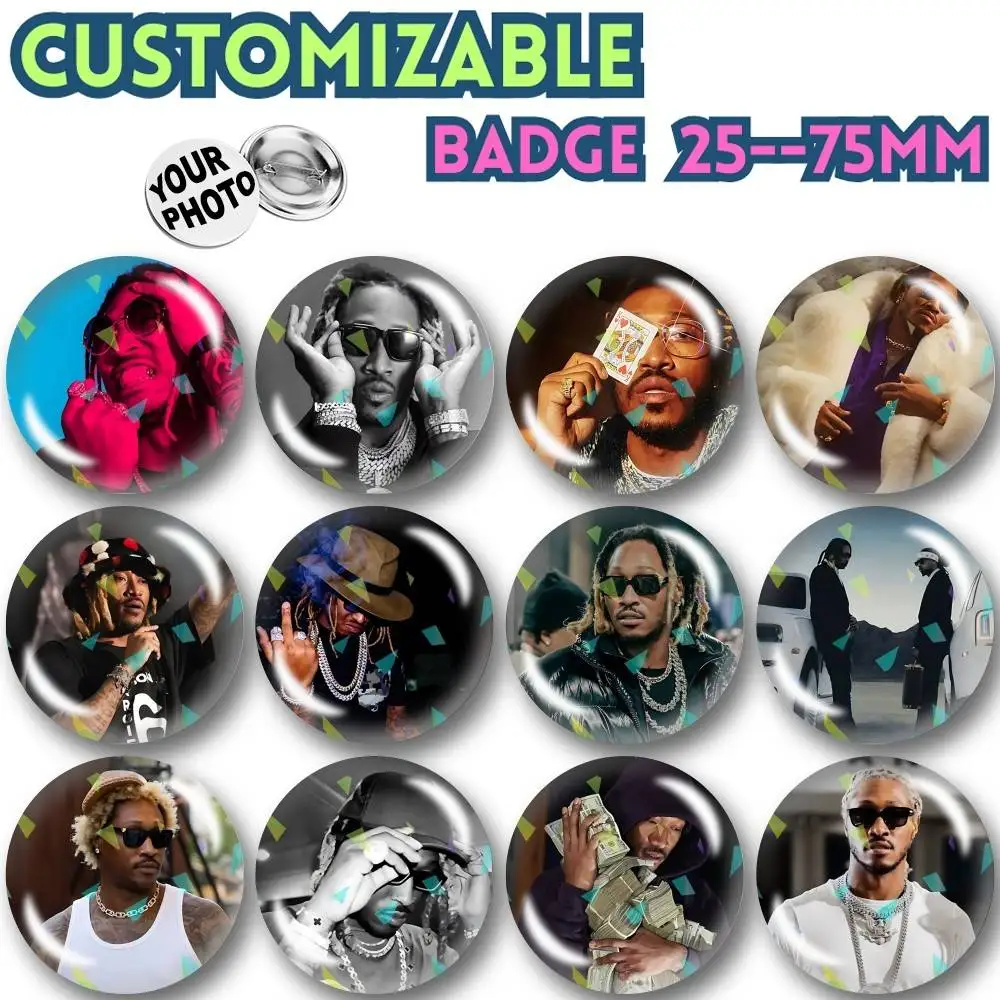 Rapper F-Future H-Hendrix  Customizable Round Brooch Pins, Personalized Badges With Broken Glass Design Fashion Accessory