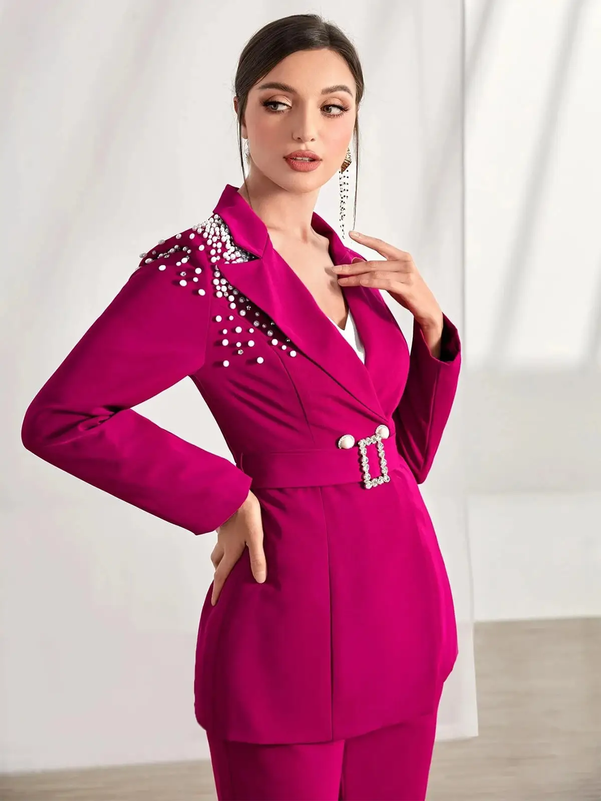 Office Lady Pearl Beaded Abiti per la madre della sposa 2 pezzi Blazer formale taglie forti con cintura Abito da sera personalizzato