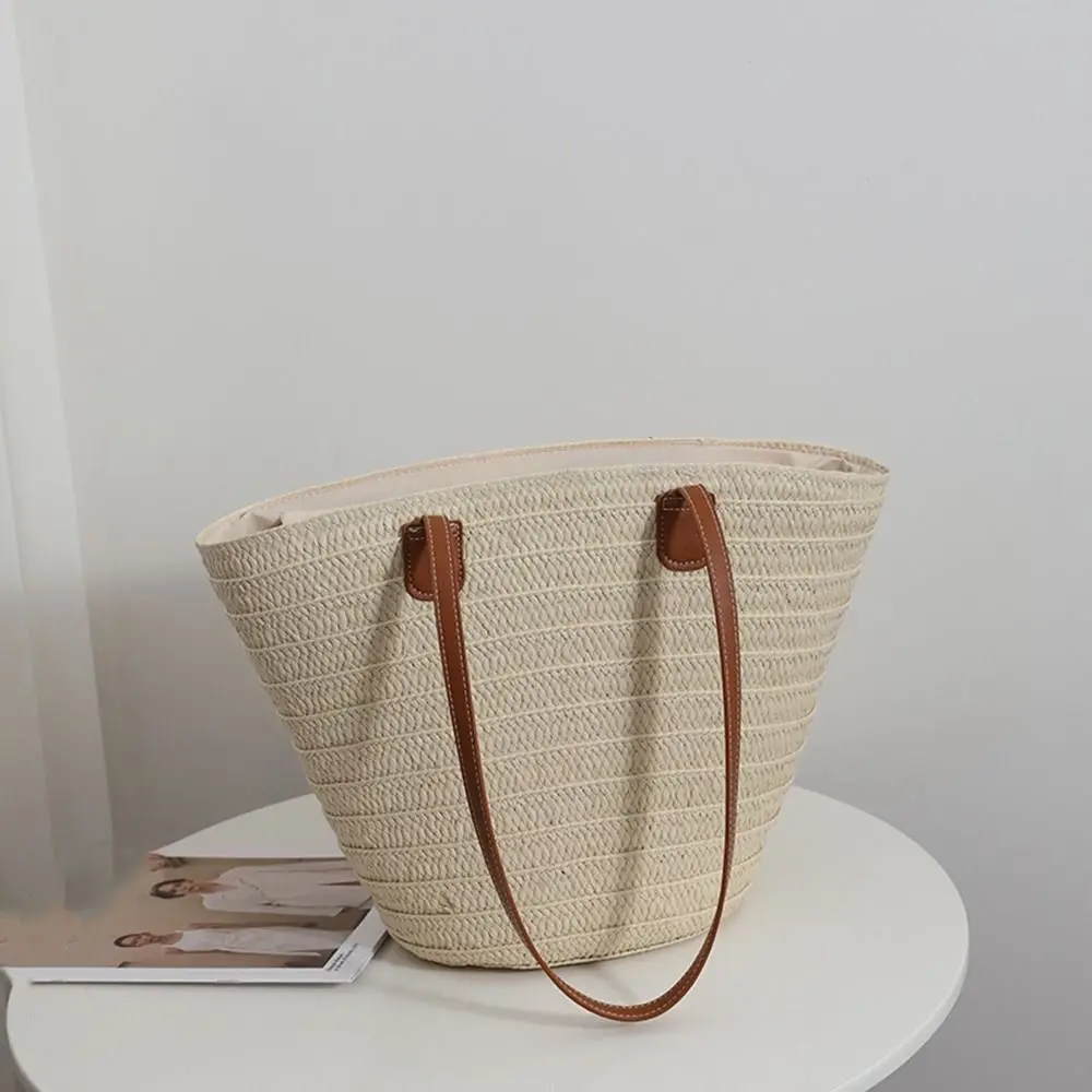 Vintage Draagbare Bohemian Draagtas Emmer Tas Grote Capaciteit Reizen Geweven Strotas Vrouwen Handtas Strandtas Schoudertas