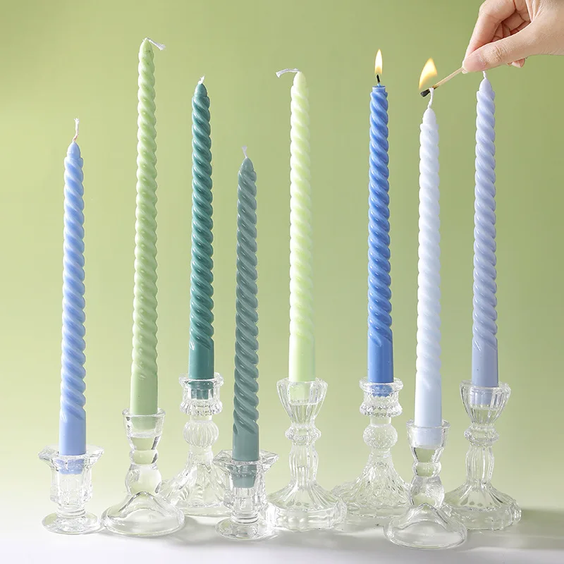 4pc/box, 30CM European-style Spiral Long Pole Candles Smokeless Odorless Colored Wax Wedding Banquet, Festival Conical Candles