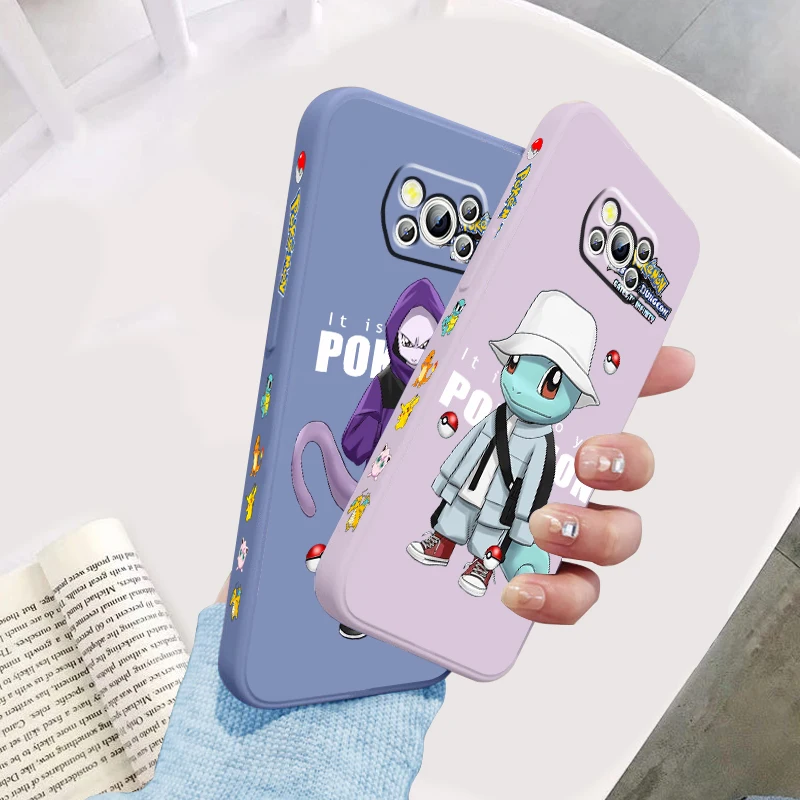 Pokemon Mewtwo Cute Squirtle Liquid Left Rope For Xiaomi Mi Poco X5 X4 X3 M6 M5 M5S M4 M3 F5 F4 F3 C55 C40 Pro 5G Funda