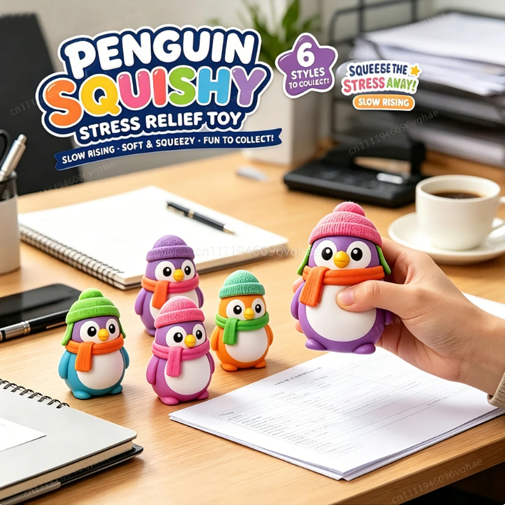 Soft Glow Penguin Squishy Stress Relief Toy Portable Cute Desktop Ornament Ideal Holiday Relax Gift for Anxiety & Mood Relief
