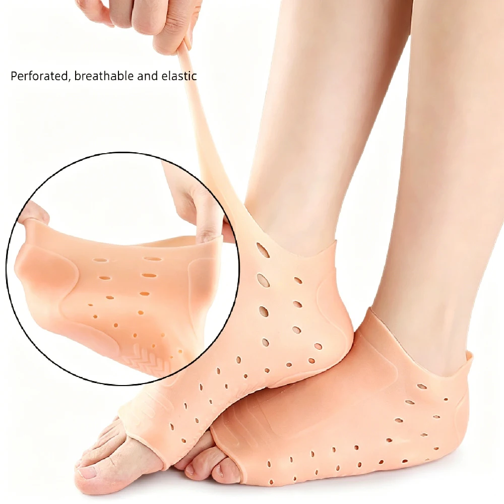 1Pair Deep Moisturizing Silicone Gel Foot Socks, Breathable Open-Toe Lightweight Fit with Non-Slip Sole for Dry Feet Rescue view 4