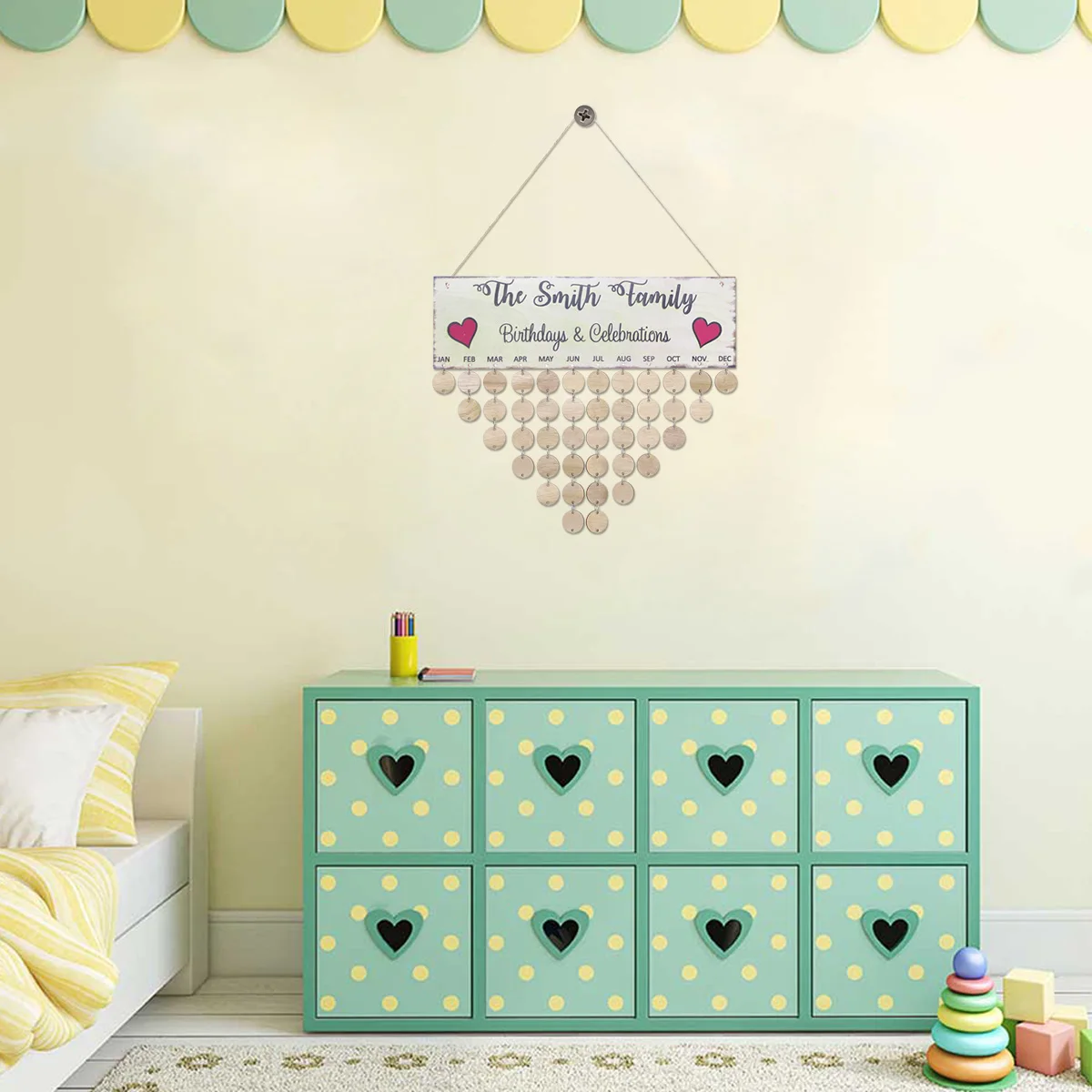 

Wooden Family Birthday Calendar Reminder Diy Wall Hanging Decor Colorful Block Board Home Mothers Fathers Day Gift 40X12Cm