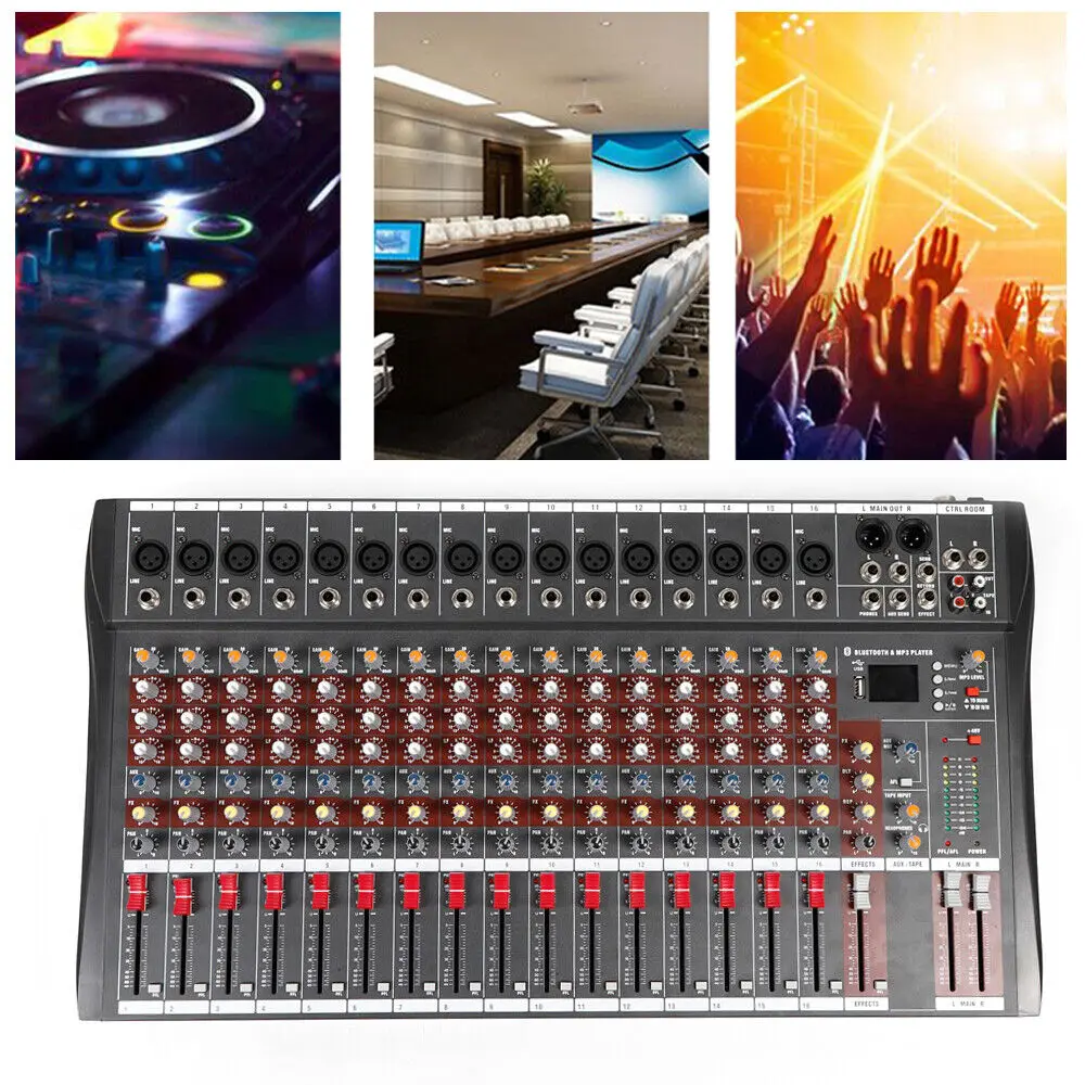 16-Channel Studio Audio Mixing Console - Bluetooth USB Digital Sound Mixer