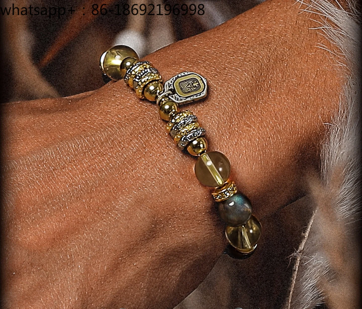 [Guangqi] Original Design Gray Moonstone Bracelet Men's Retro Citrine Bracelet Zakiram