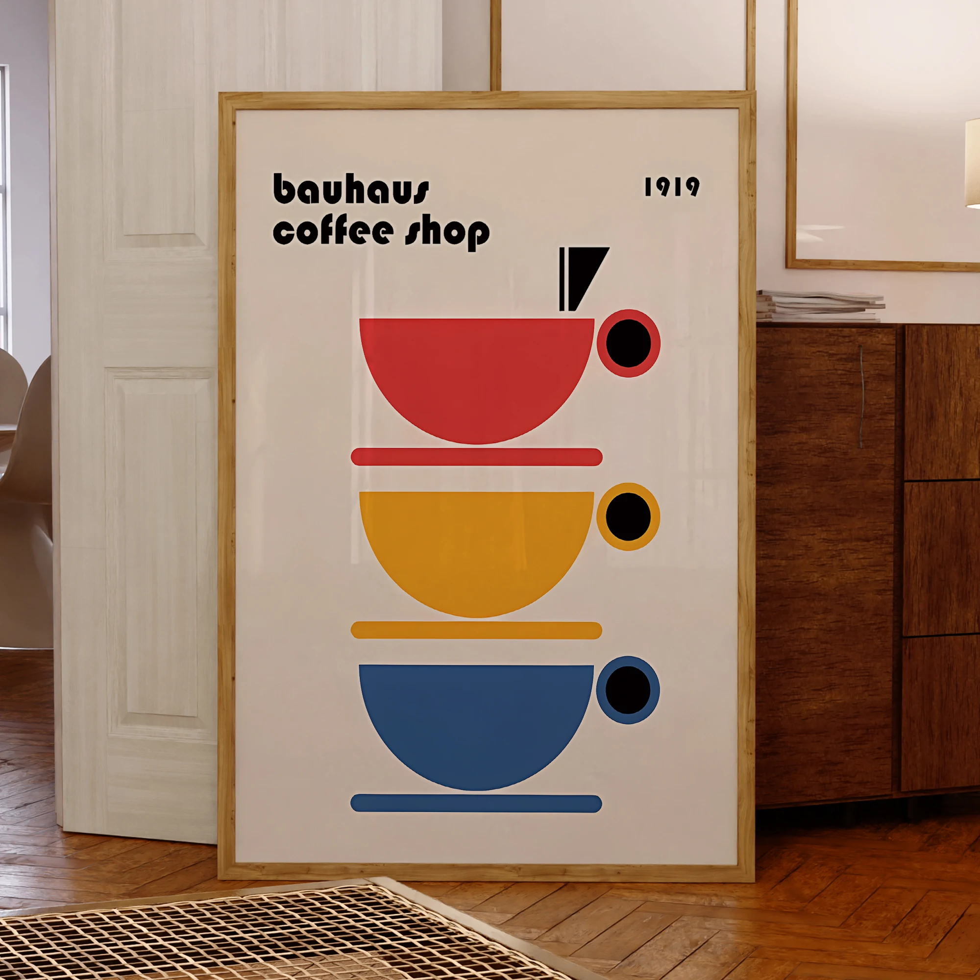 

Abstract Bauhaus Coffee Hop Wall Art Printmaking Canvas Painting Poster Picture Living Room Bedroom Waterproof Home Decoration