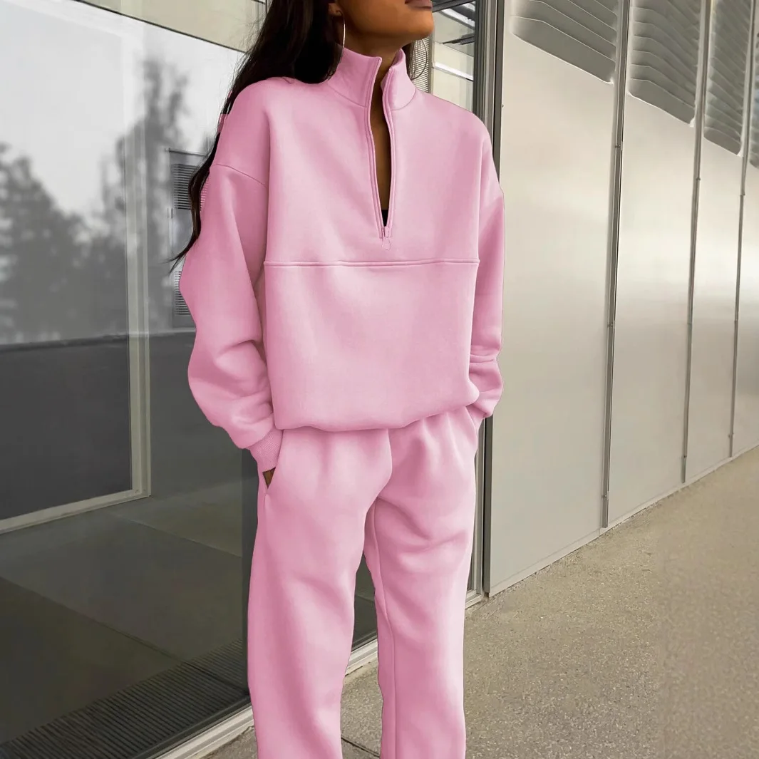 

Fashion Zipper Lapel Hoodie+wide Leg Pants Two-piece Sets Women's Winter Casual Loose Top And Pants Set For Women 2025