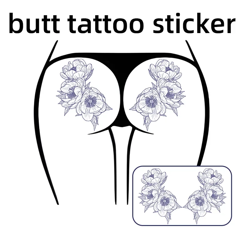 Floral Buttock Temporary Tattoo Sticker Body Art Waterproof Fake Tattoo Decal for Women Party Festival Beach Gift Decor Set