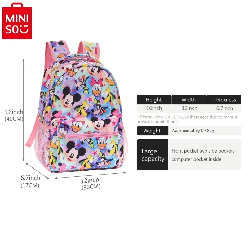 MINISO Disney Cartoon Mickey Printed Backpack for Students with Reduced Load Lightweight Children's Backpack