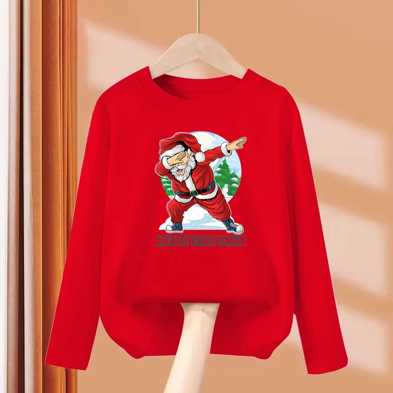 سانتا كلوز تي شيرت بأكمام طويلة للأطفال ملابس عيد الميلاد طفل بنين بنات بلايز عادية تيز 3-14T