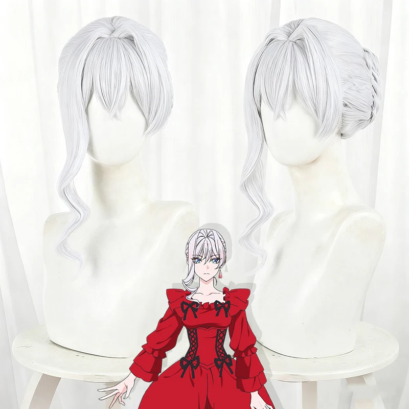 Anime May I Ask for One Final Thing Scarlett El Vendmion Cosplay Wig Women Silvery White Hair Heat Resistant Synthetic Wig