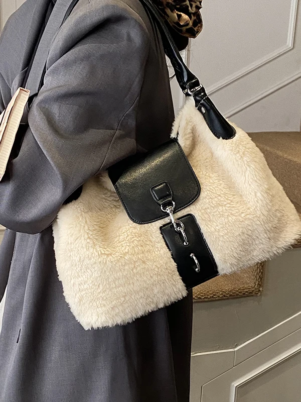 

Новинка 202, женская большая сумка-тоут из меха Capaci, повседневная пригородная сумка-тоут с двойной ручкой, мягкая полиэстеровая подкладка, застежка-молния