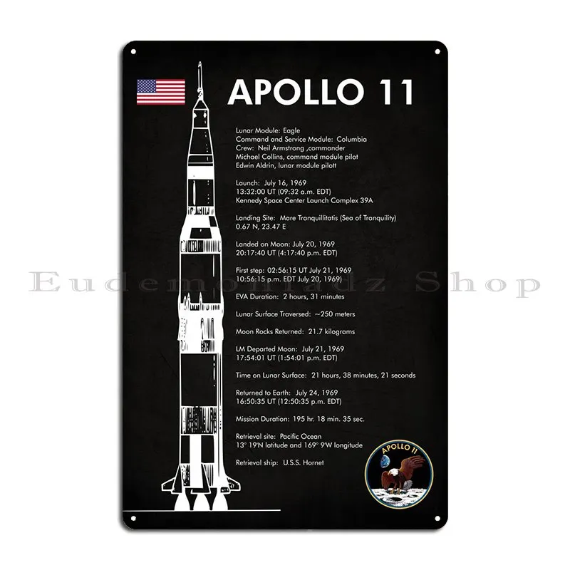 APOLLO 11 SPEC SHEET Metal Plaque Poster Design Wall Cave Plaques Designing Party Tin Sign Poster