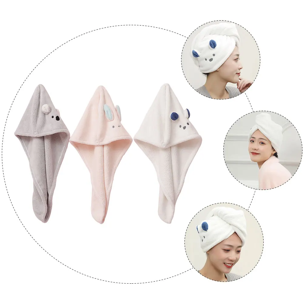 

3 Pcs Fast Drying Towel Coral Fleece Dry Hair Hat Shower Turban Super Absorbent Lightweight Portable One Size Fits Most Bunny