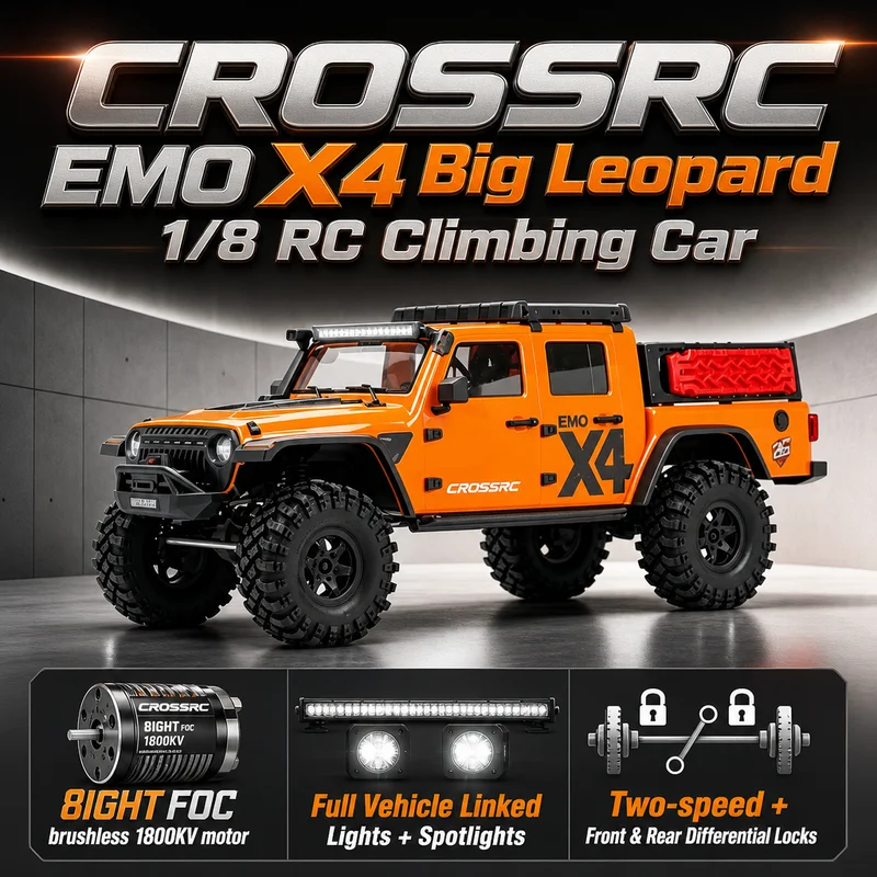 Hot CROSSRC EMO X4 Big Leopard 1/8 4WD Brushless Remote Control Climbing Off-Road Vehicle Electric Two-Speed RC Model With Light