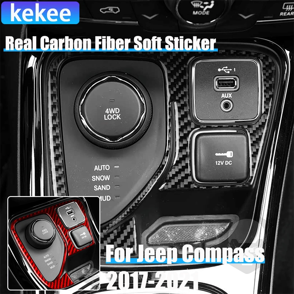 

Real Carbon Fiber Car Accessories Gear Shift Frame Decorative Trim Cover Soft Sticker For Jeep Compass 2017 2018 2019 2020 2021