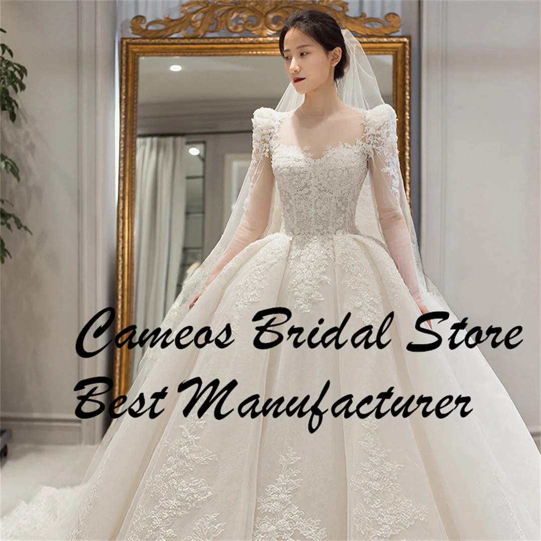 SONDR Princess Custom Made Wedding Dresses Sweetheart Korea Long Sleeves Tulle Appliques Brides Gowns Women Bridal Dresses