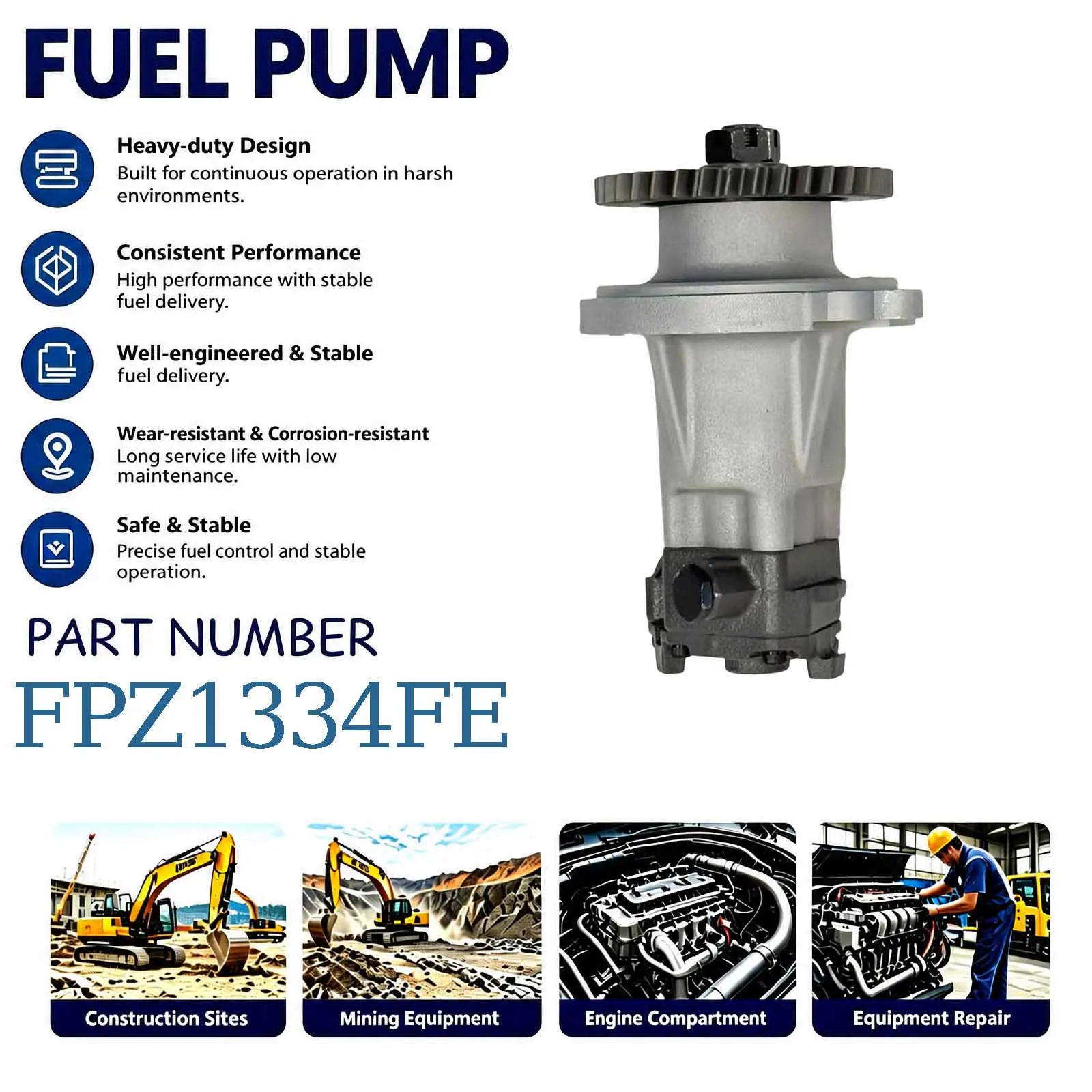 Fuel Pump FPZ1334SN 21635801 3838624 Compatible for Volvo EC340D EC350E EC380 EC380D EC380E Crawler Excavators
