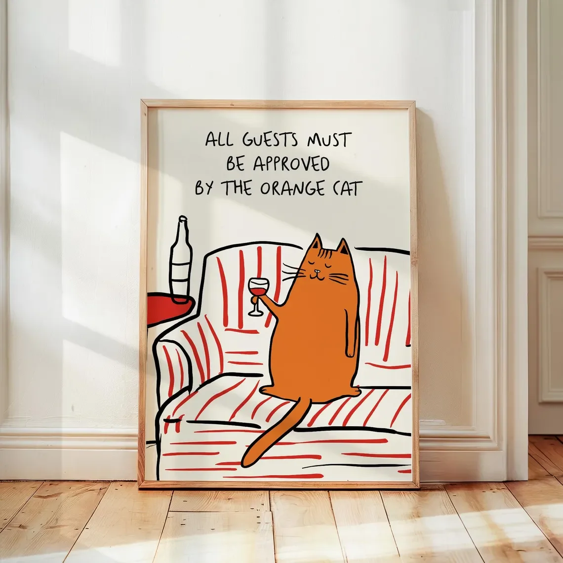 Funny Cat Poster, Bar Cart Decor, Cat Poster, Wine Print, Retro Kitchen Decor, Mid Century Modern Decor, Trendy Wall Art, Dining