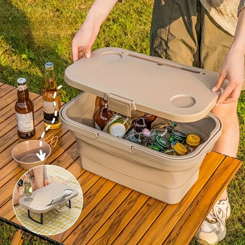

1 Large Capacity Portable ,Outdoor Camping Picnic Basket with Lid | Foldable and Trendy for Spring Outings and Outdoor Dining