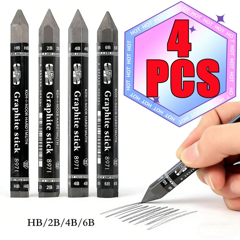 

1/2/4PC HB/2B/4B/6B Woodless Hexagonal Graphite Stick Pencil Bold Black Charcoal Student Sketch Painting Graphite Pen Art Supply