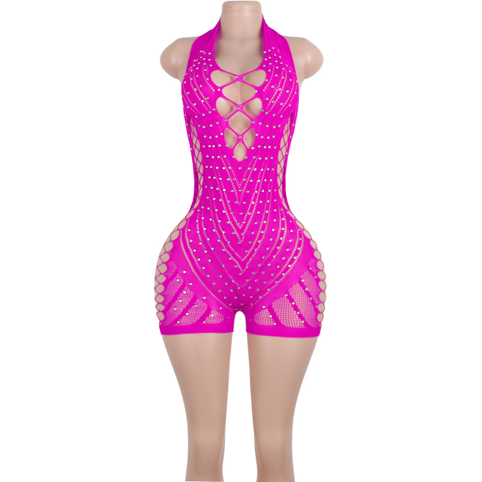 Exotic Dancewear Shiny Backless Bodysuit With Glitter Diamond Shorts Set Stylish Dancer Outfits Sexy Club Performance Apparel