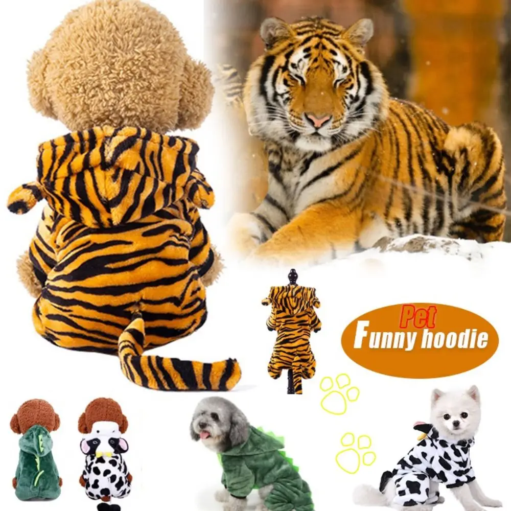 Cute Cartoon Animal Dog Clothes Pet Clothing Puppy Cat Dinosaur Outfit Dog Jumpsuit Warm Fleece Puppy Cat Costume