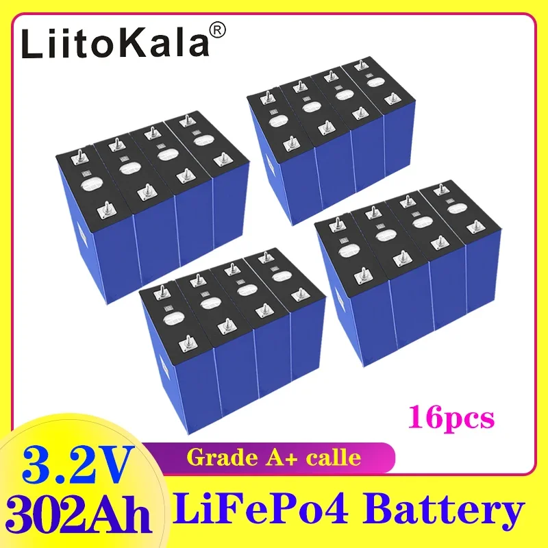 16PCS 3.2V 302Ah Lifepo4 rechargeable battery Lithium Iron Phosphate DIY 12V 24V 310Ah Solar storage Electric car RV Inverter