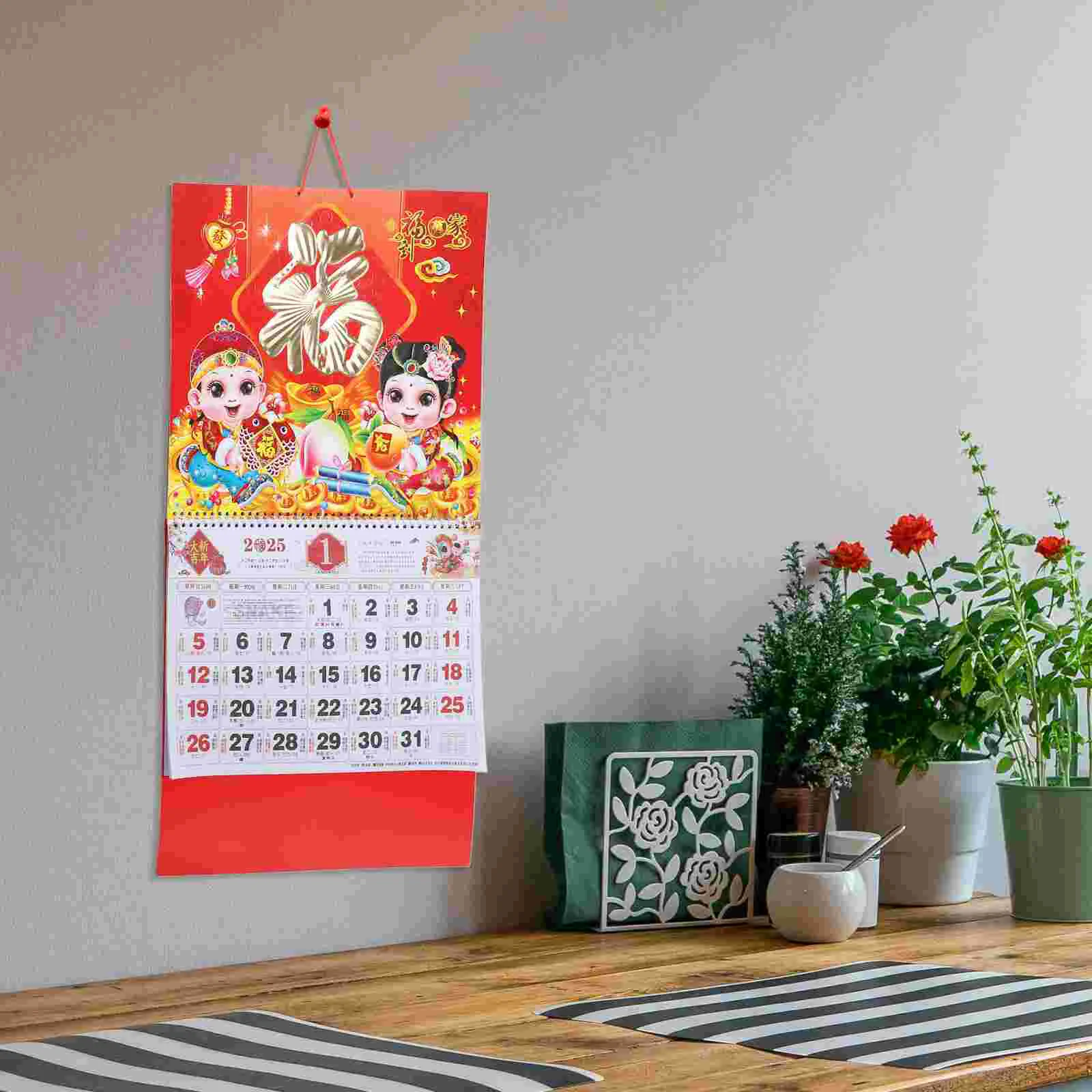 Calendário lunar ano da cobra parede escritório maquiagem advento chinês carlandar papel pendurado decorativo