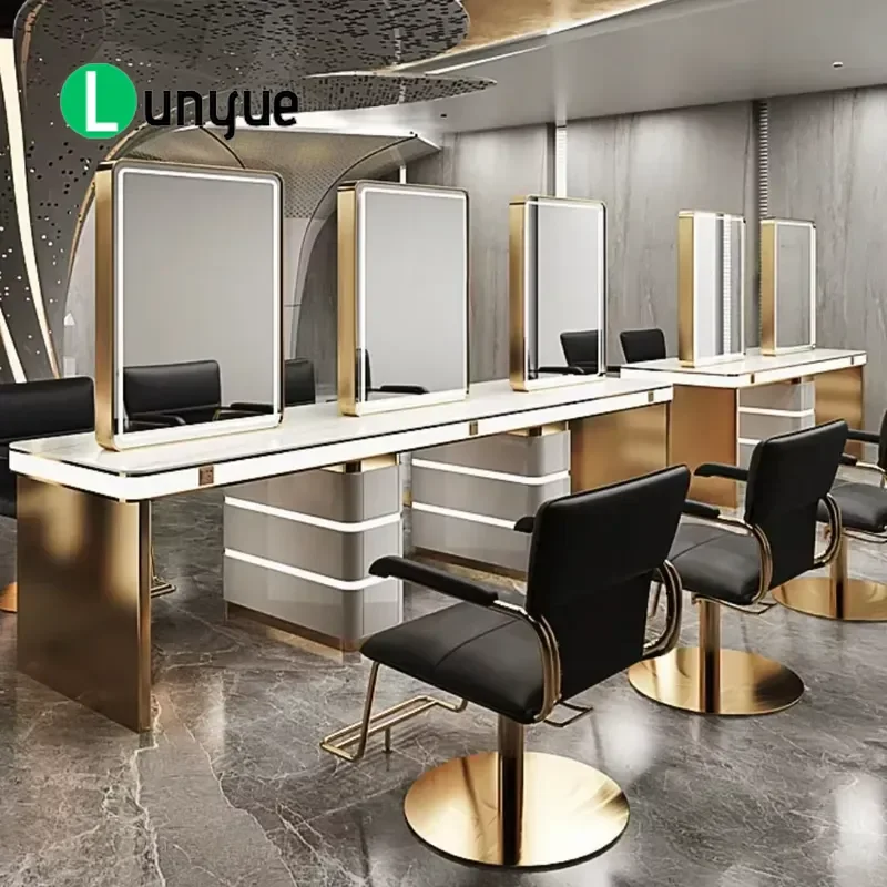 Durable Colorful Unique LED Table for Barber Shop Furniture Styling Station Workstation Bright Lighting Modern Design