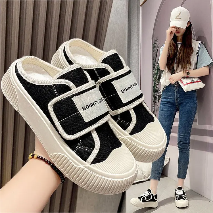 

Korean Canvas Shoes Women's 2024 Autumn New Fashion Lightweight Thick Sole Comfortable Flat Shoes Outdoor Walking Casual Shoes