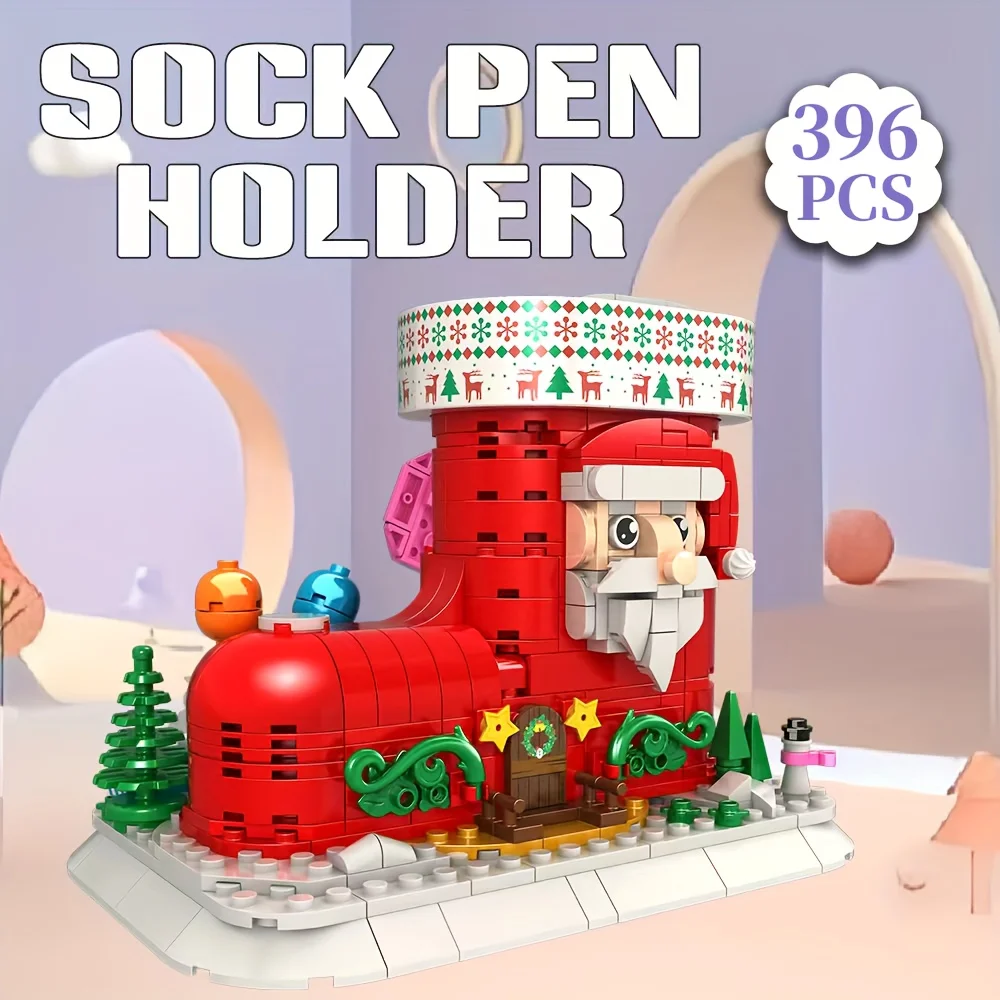 

Рождественские строительные блоки 396 штук - Сборочные игрушки + функция держателя ручки - Креативные праздничные украшения - Хранение и украшение