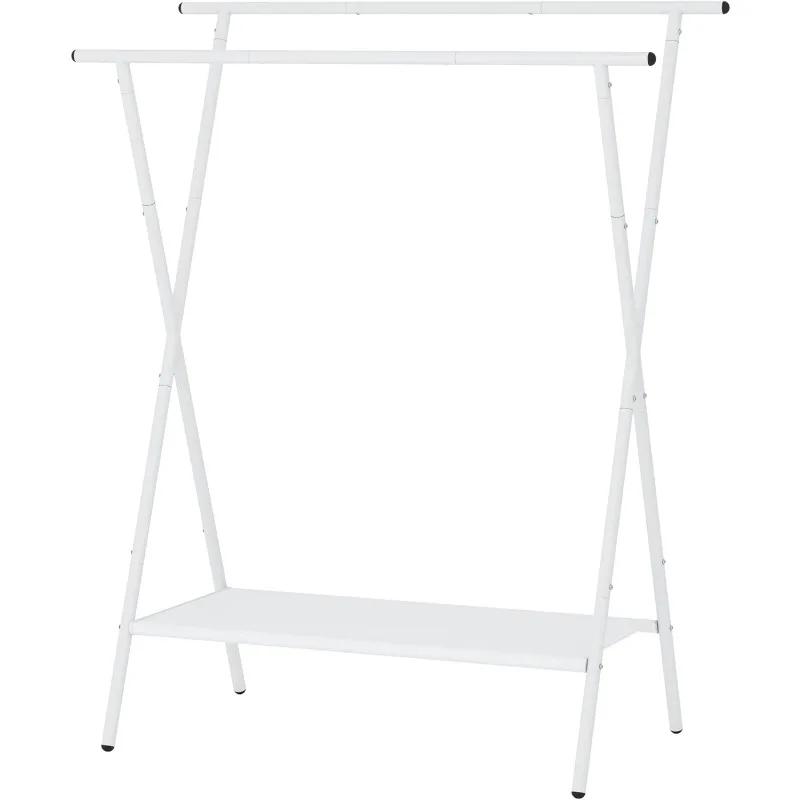 Double Rods Clothing Racks for Hanging Clothes,Portable Clothing Hanging Garment Rack with Bottom Oxford Cloth Shelves