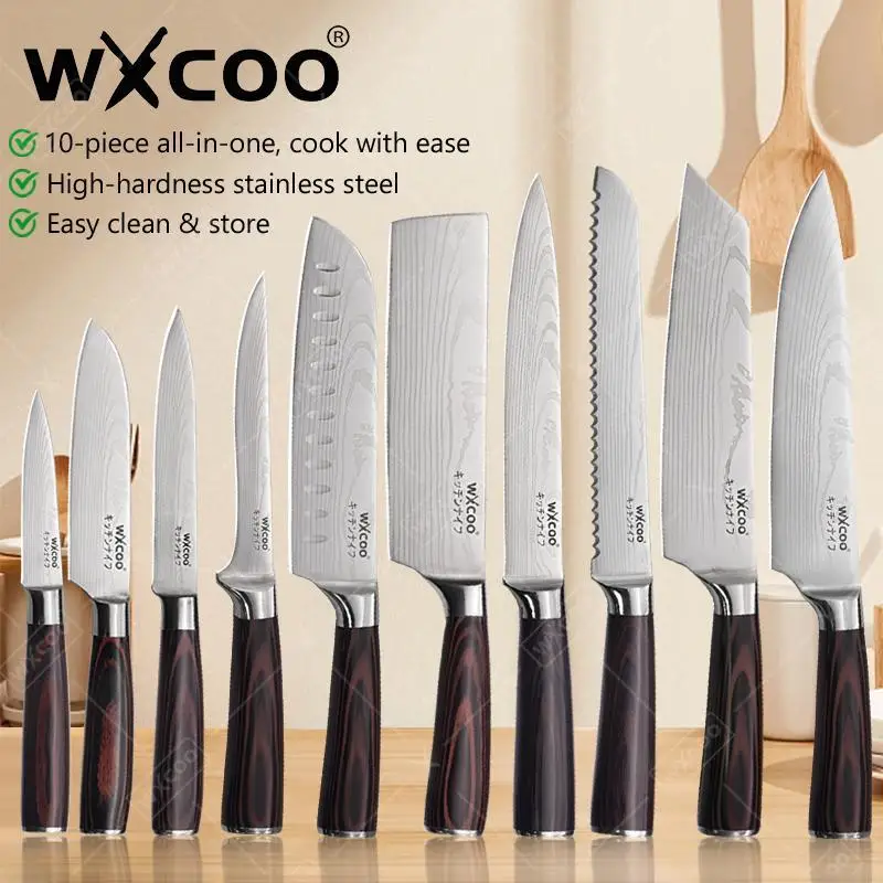 WXCOO Professionelles japanisches Kochmesser, Küchenmesser, Santoku-Schneiden, Utility, Brot, Fleisch, Hackmesser, Metzger, Edelstahlmesser