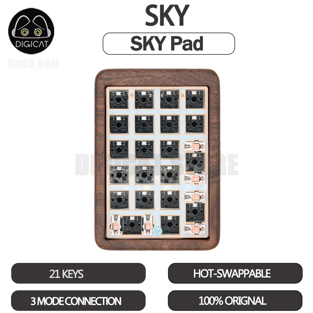 SKY Pad Mini Number Keyboard Kit 3 Mode USB/2.4G/Bluetooth Wireless Walnut Keyboard Kit RGB 21key Mini Portable Keypad Kit Gift