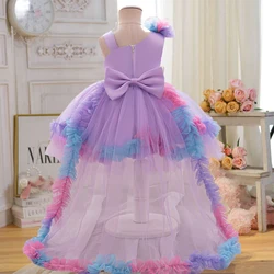 Flower Wedding abito da damigella d'onore per ragazze Baby Kids Trailing Princess Gown Toddler Girl Lace Fashion Birthday Clothes Wear