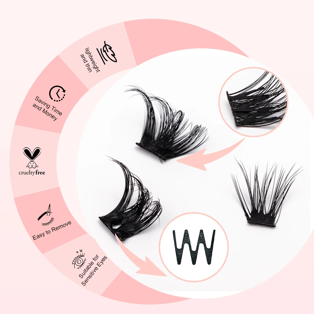 Cílios auto-adesivos, cílios cluster pré-colados, auto-stick, reutilizáveis, DIY Lash Clusters, pré-bond