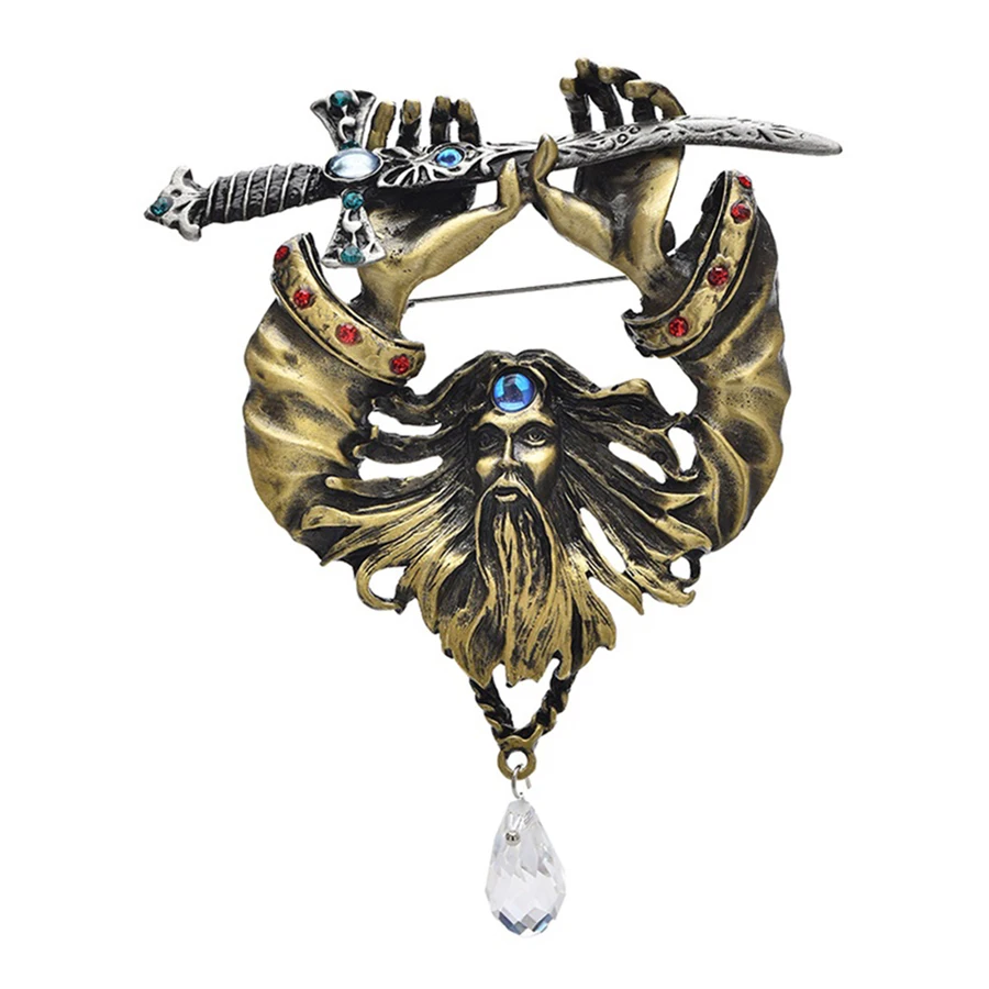 Vintage Holding-Knife Pirate Brooches For Women Men Secret Monk Figure Casual Party Brooch Pins Gifts