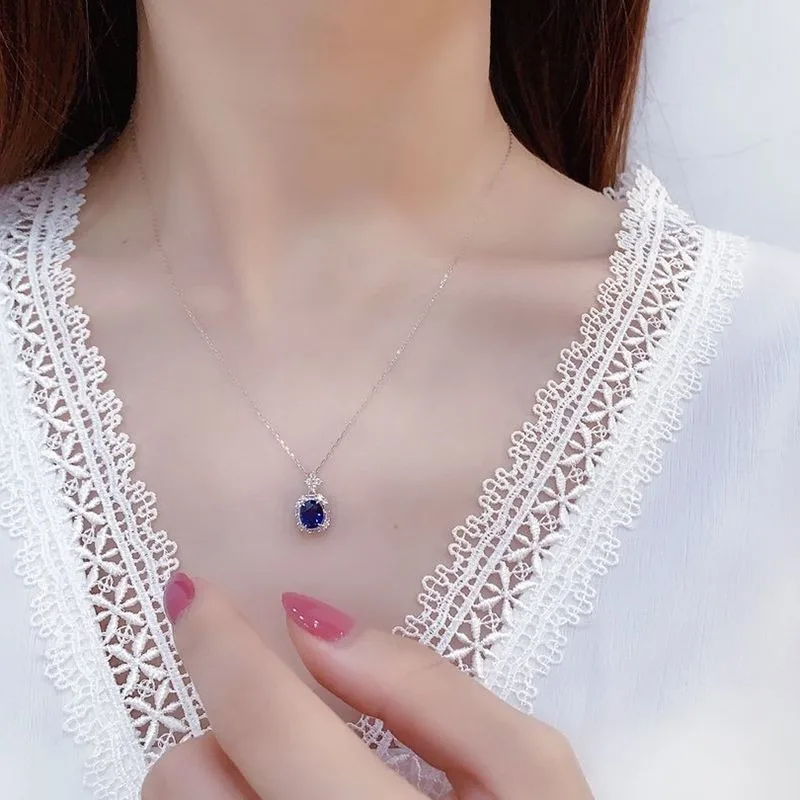 Shining Luxury Exquisite Sapphire Pendant Fashion High Quality Crystal Sapphire Necklace for Women Clavicle Chain Fine Jewelry