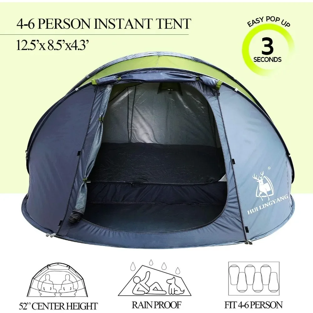 Impermeável Dupla Camada Tendas Familiares Instantâneas, Fácil Pop Up Tent, Configuração Automática, 12,5 'x 8,5' x 53,5, 6 Pessoas, Frete Grátis