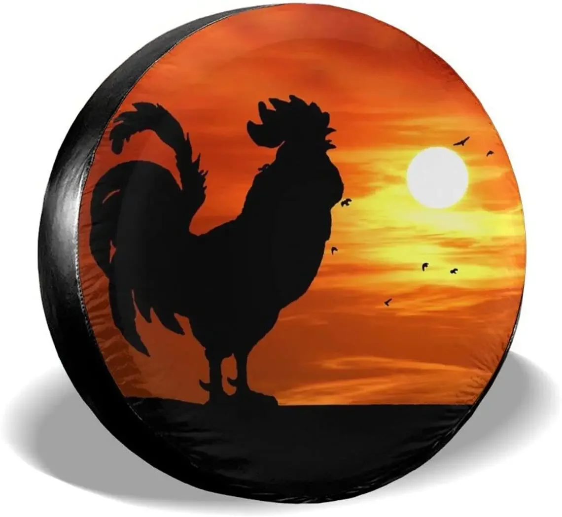 Delumie Rooster Crowing Sunrise Cool Spare tire Covers Wheel Protectors Weatherproof Universal for Trailer Rv SUV Truck Camper T