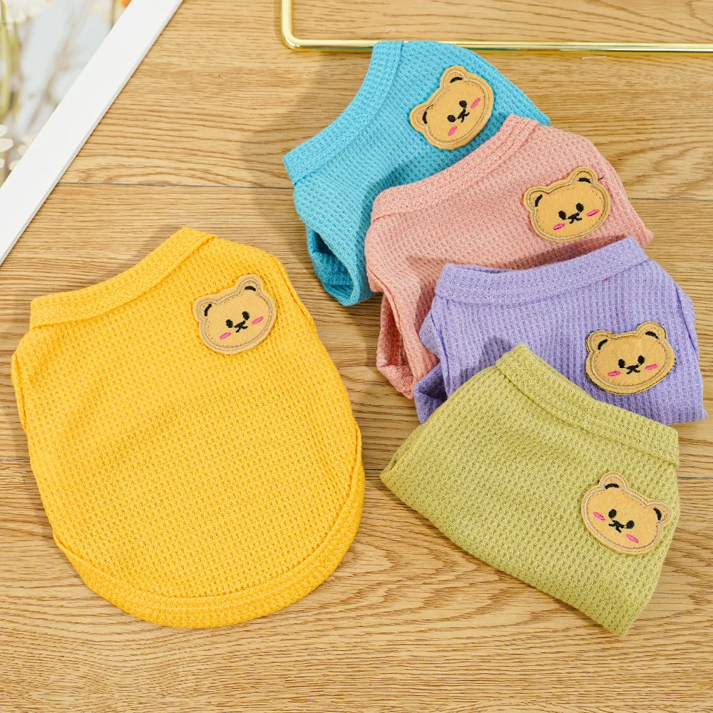 Pet Summer Thin Clothes Waffle Material Tank Top Teddy Small and Medium Sized Dog and Cat Pet Clothes Support Wholesale