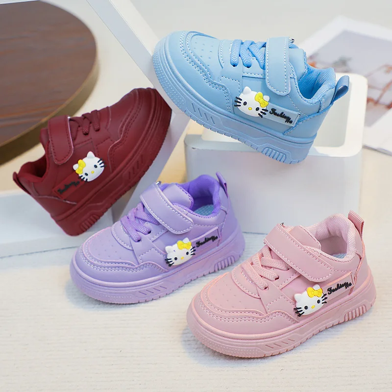 

Kids'Casual Shoes Sneakers Cartoon Hello Kitty PU Leather Spring Shoes For Girls Breathable Anti-slip Velcro Pink Pruple Shoes S