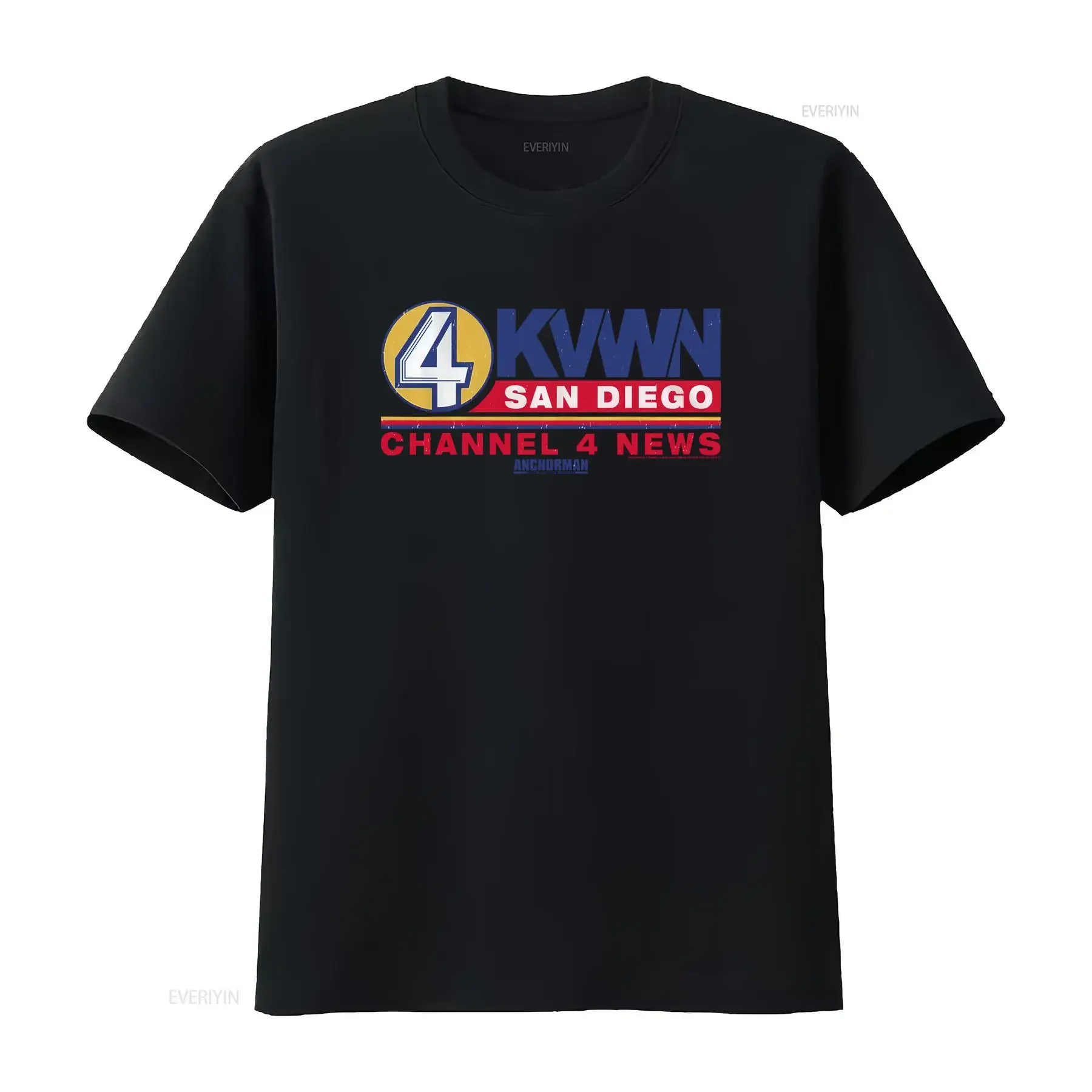 KVWN Channel 4 News Logo Anchorman T Shirt vintage Washed homme fashion Slightly Breathable streetwear Casual Stretched