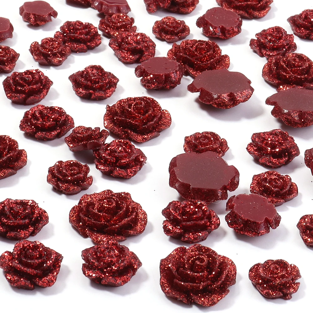 20pcs/lot Flat Back Imitation Flower Resin Beads Sequin Rose Flower Cabochons For Jewelry Making DIY Women Hair Clips Earrings