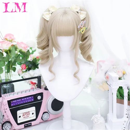 Imagen 2 del producto LM Peluca de Cosplay rosa de longitud media, pelucas sintéticas resistentes al calor para fiesta de disfraces, 2 clips en cola de caballo, 7 colores